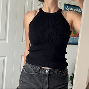 Black Ribbed Halter-neck Tank